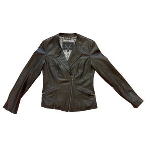 BOD & CHRISTENSEN Leather Dark Academia Jacket Full Zip Black‎ Biker Jacket S
